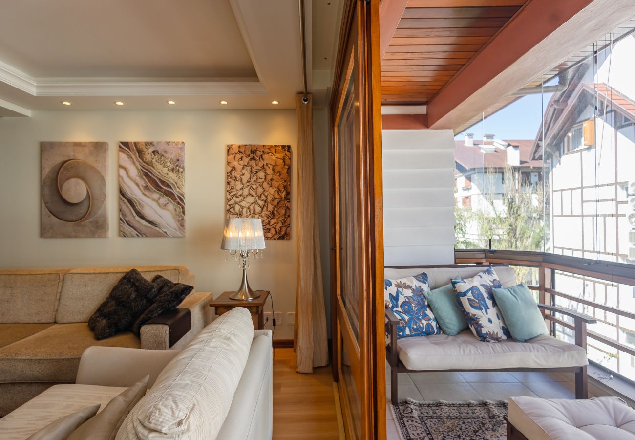 Apartamento em Gramado - Apto amplo 2D (banho social+lavabo) no coração de Gramado!